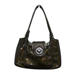 Brighton Green Patent Leather Embossed Pattern Braided Strap Handbag Purse